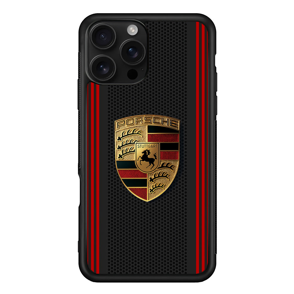 Porsche Gold Emblem iPhone 16 Pro Case | Slim Rubber Case for iPhone 16 Pro