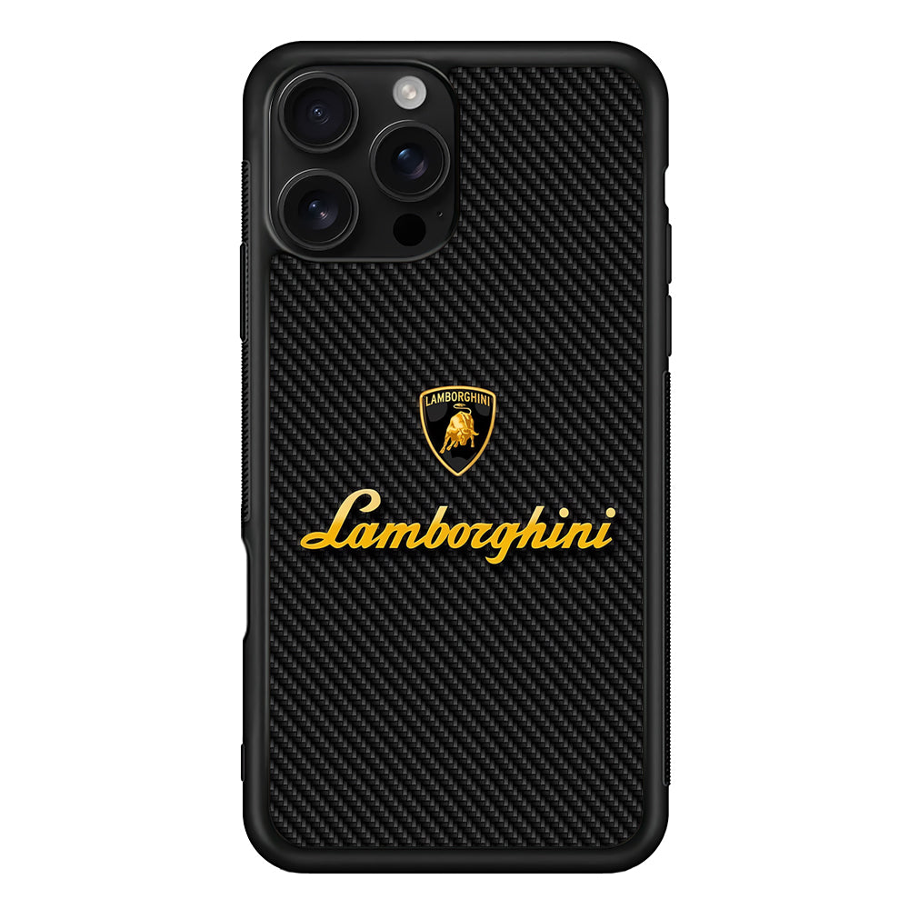 Lamborghini Black Carbon Logo iPhone 16 Pro Case | Slim Rubber Case for iPhone 16 Pro