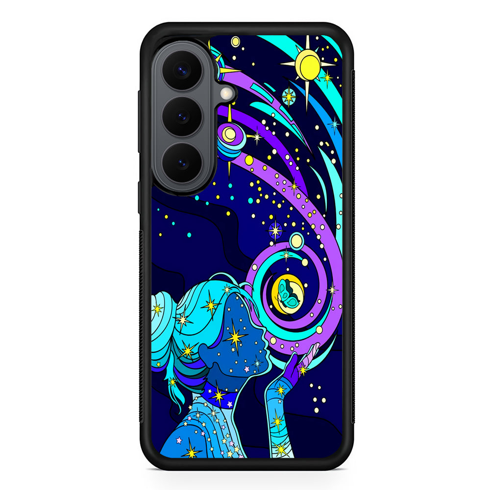 A Woman Blowing Kisses to Planets Samsung Galaxy S26 Plus Case | Slim Rubber Case for Samsung Galaxy S26 Plus