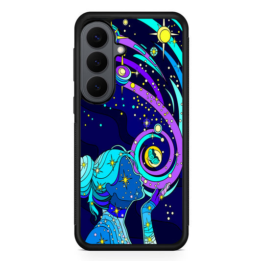 A Woman Blowing Kisses to Planets Samsung Galaxy S26 Plus Case | Slim Rubber Case for Samsung Galaxy S26 Plus