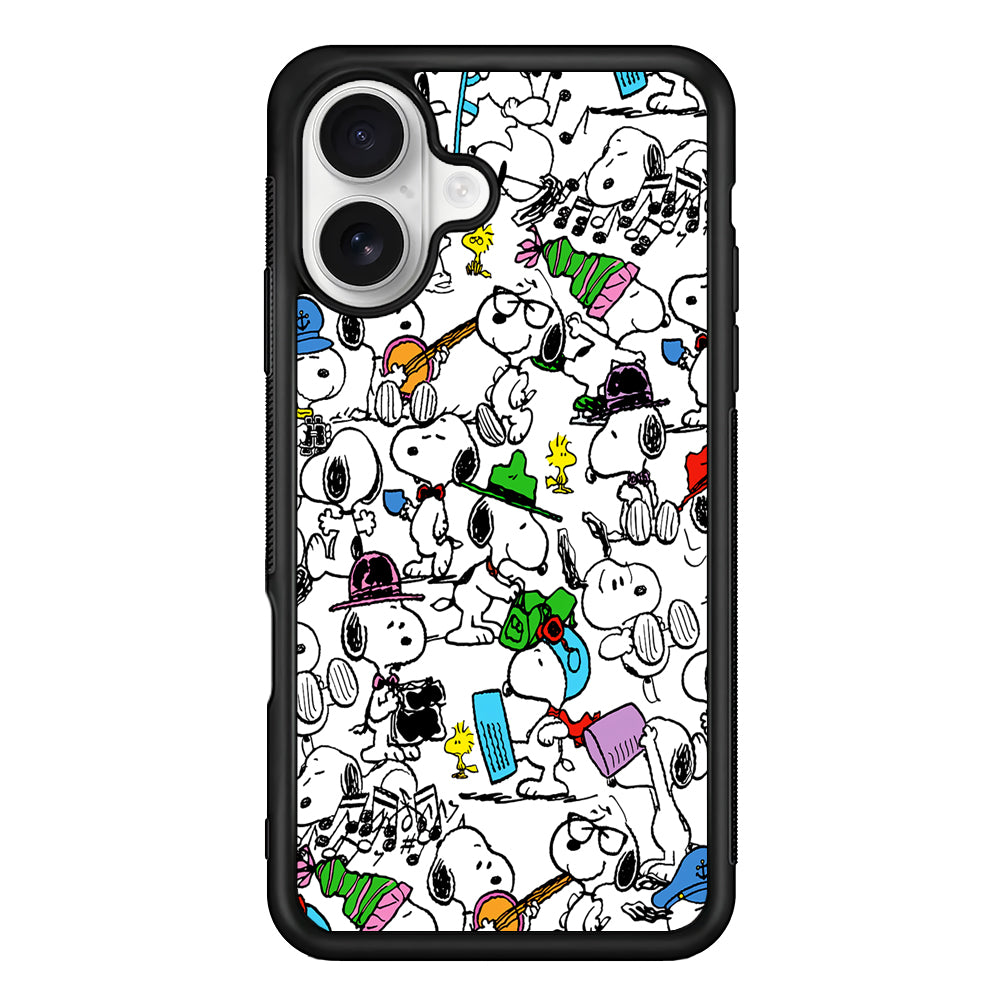 Collection of Snoopy Activities iPhone 16 Plus Case | Durable Protective Rubber Cover
