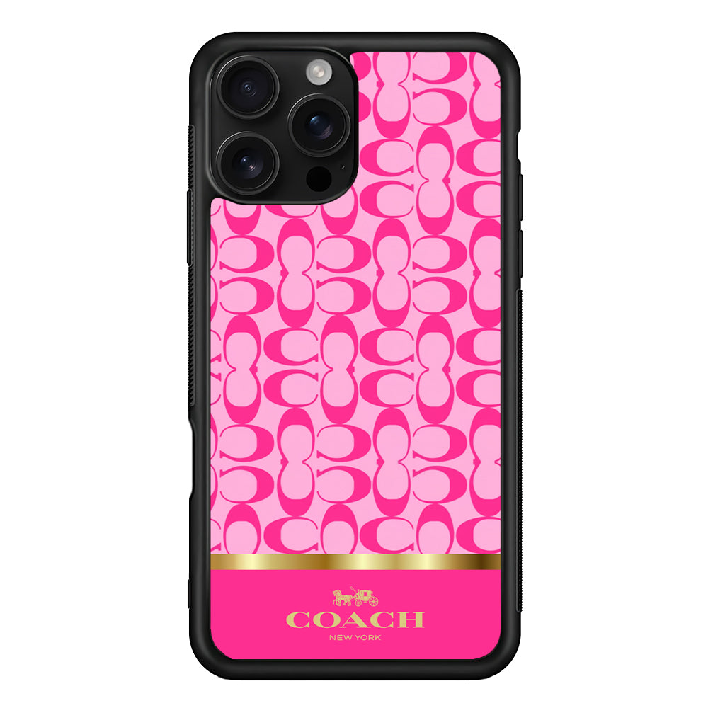 Coach Pink Pattern iPhone 16 Pro Case | Slim Rubber Case for iPhone 16 Pro