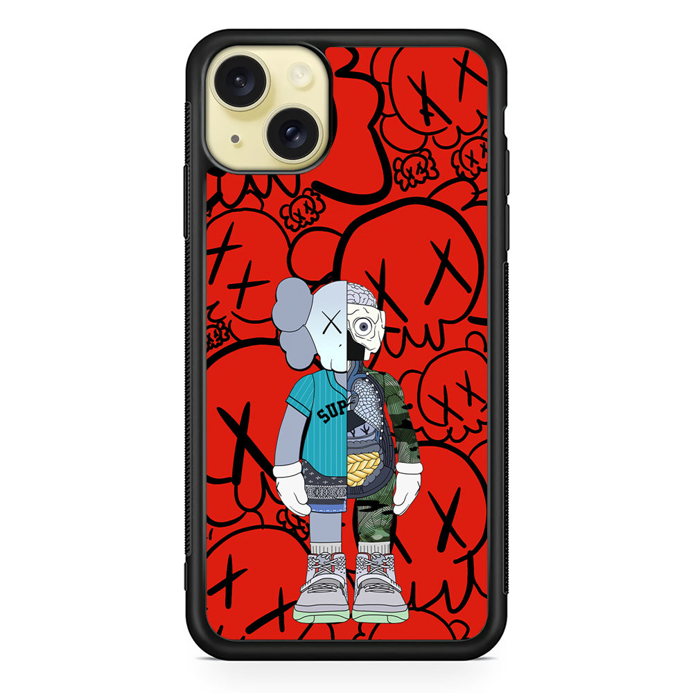 Kaws Graffiti Red iPhone 15 Plus Case | Slim Rubber Case for iPhone 15 Plus