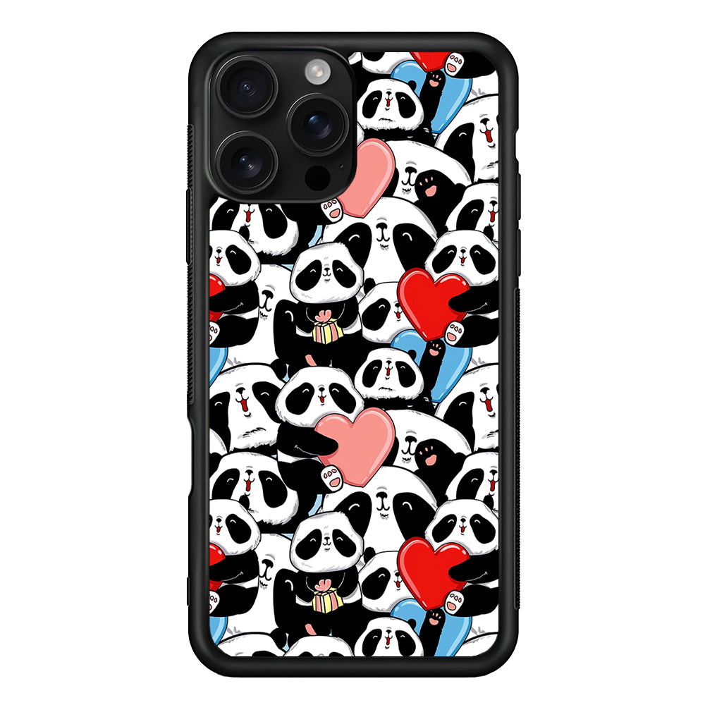 Pink Heart Panda iPhone 16 Pro Case | Durable Protective Case for iPhone 16 Pro