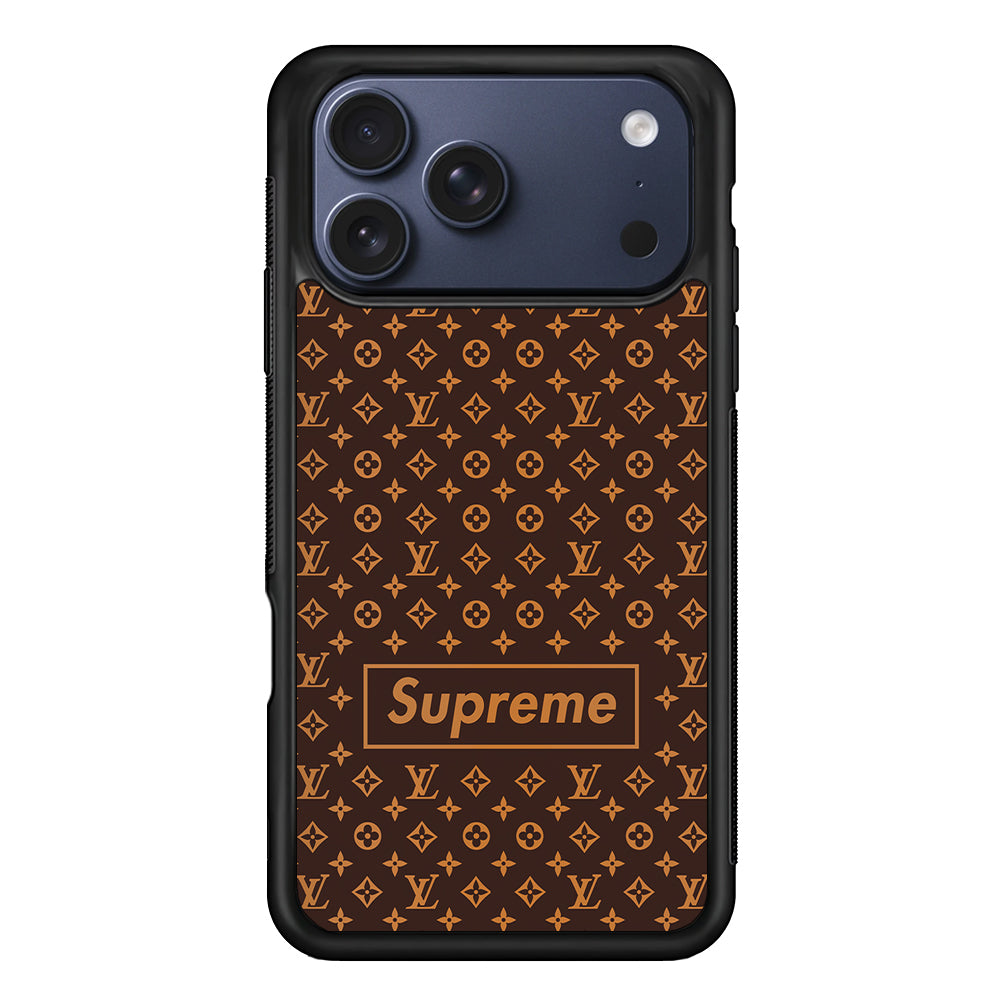 Louis Vuitton X Supreme Brown Background iPhone 17 Pro Max Case | Slim Rubber Case for iPhone 17 Pro Max