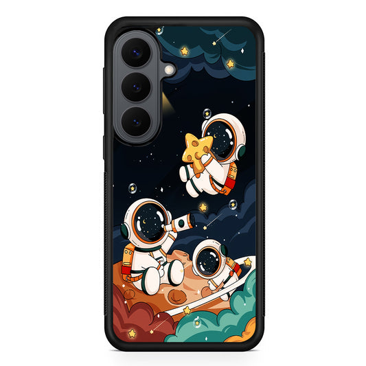 Three Astronauts Playing on a Planet Samsung Galaxy S26 Plus Case | Slim Rubber Case for Samsung Galaxy S26 Plus
