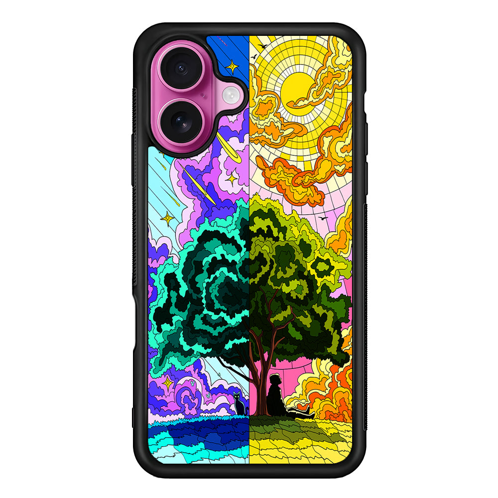 Cat and Men Under The Tree iPhone 17 Case | Slim Protective Rubber Phone Cover