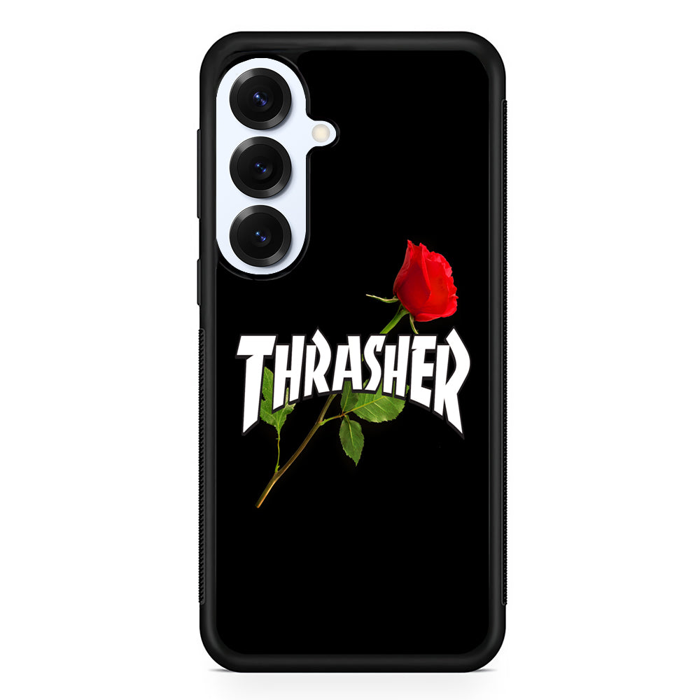 Thrasher Black Rose Flower Samsung Galaxy S25 Plus Case | Slim Rubber Case for Samsung Galaxy S25 Plus