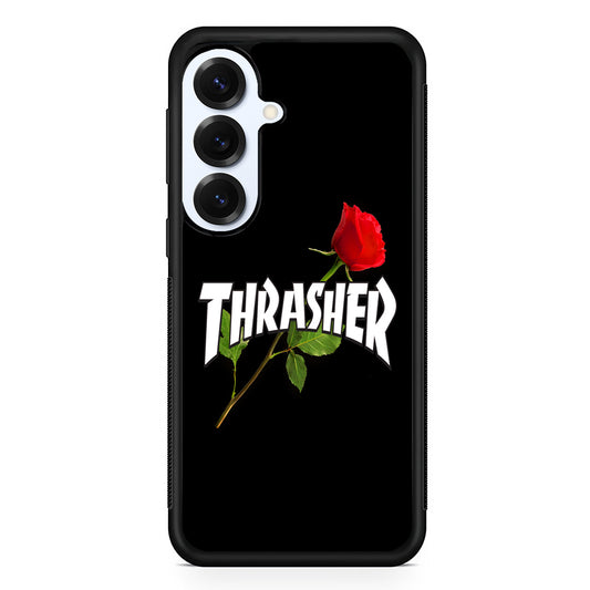 Thrasher Black Rose Flower Samsung Galaxy S25 Plus Case | Slim Rubber Case for Samsung Galaxy S25 Plus