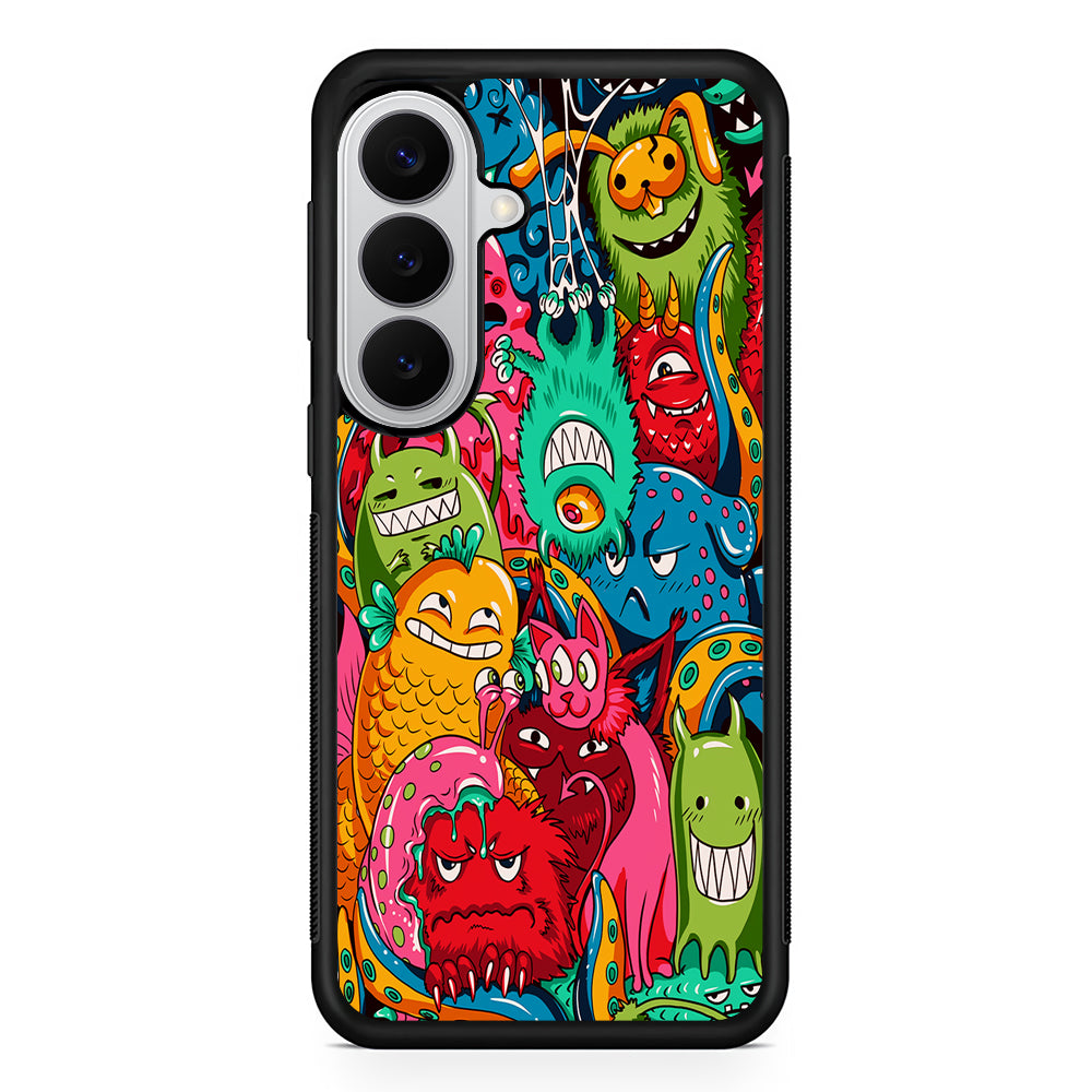 The Cute Monster Gathering Doodle Samsung Galaxy S26 Case | Protective Rubber Cover