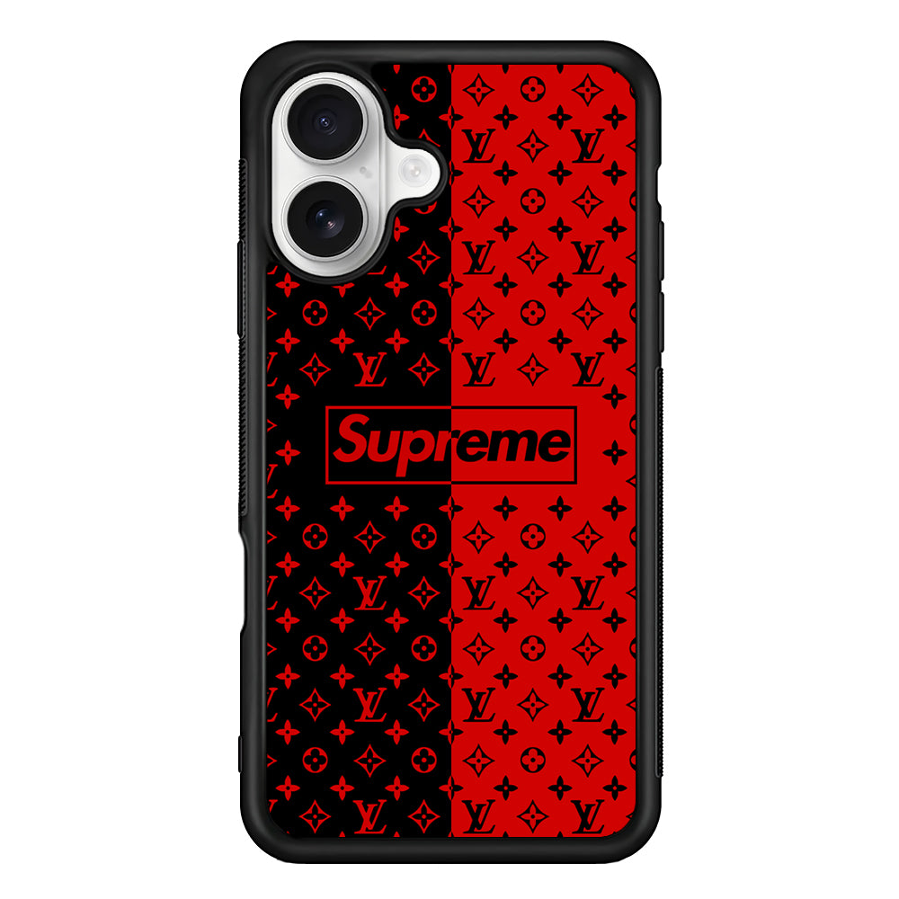 Louis Vuitton X Supreme Red Black iPhone 16 Plus Case | Slim Rubber Case for iPhone 16 Plus