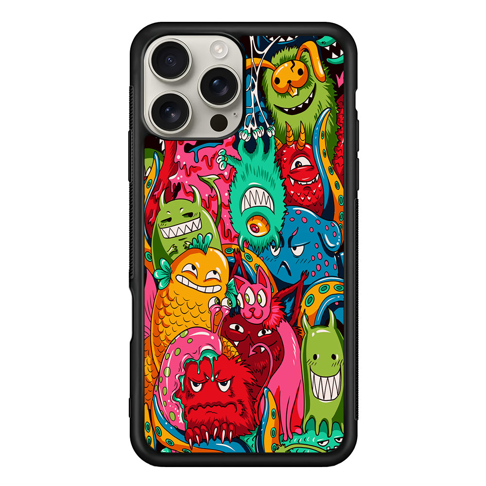 The Cute Monster Gathering Doodle iPhone 16 Pro Max Case | Stylish Protective Case for iPhone 16 Pro Max