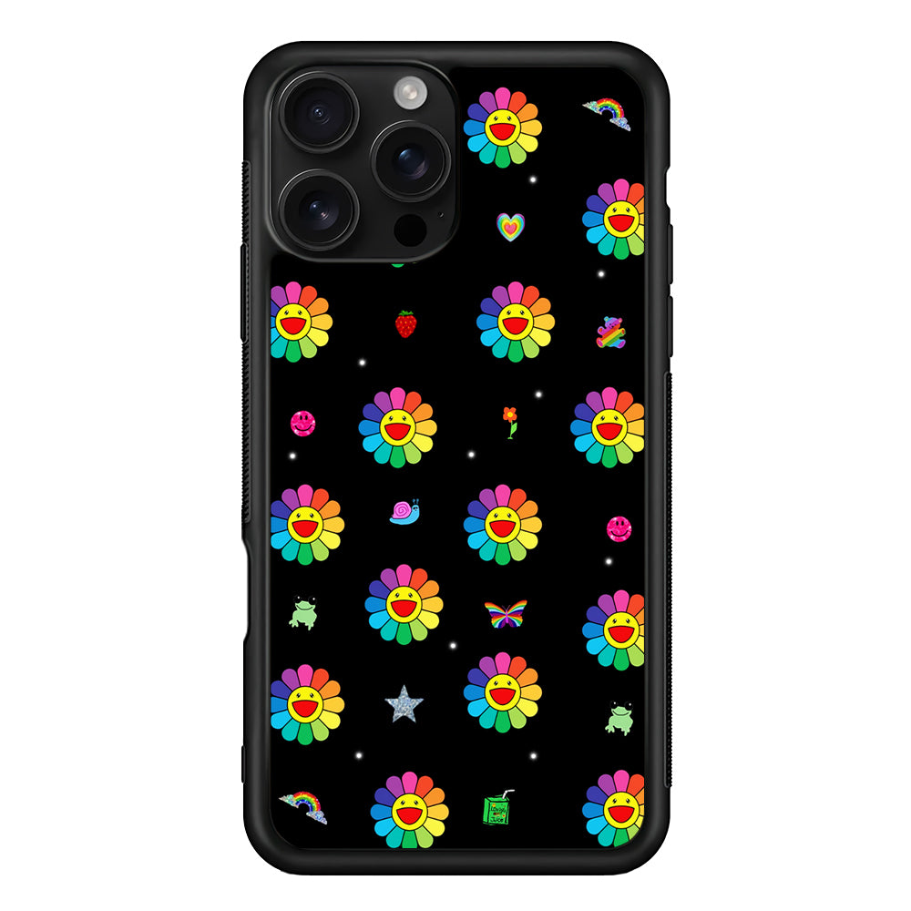 Smile on Rainbow Flower Black iPhone 16 Pro Case | Durable Protective Case for iPhone 16 Pro