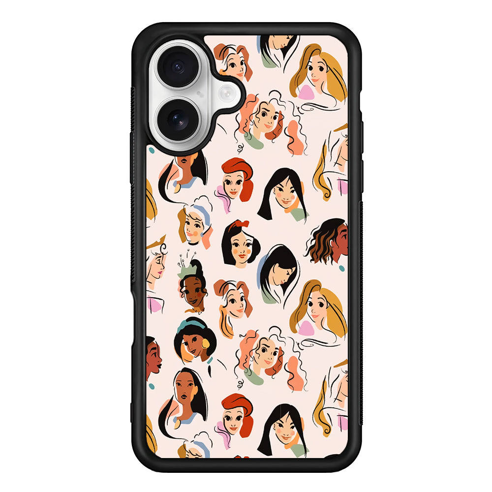 Princess Face Sketch Collection iPhone 16 Plus Case | Durable Protective Rubber Cover