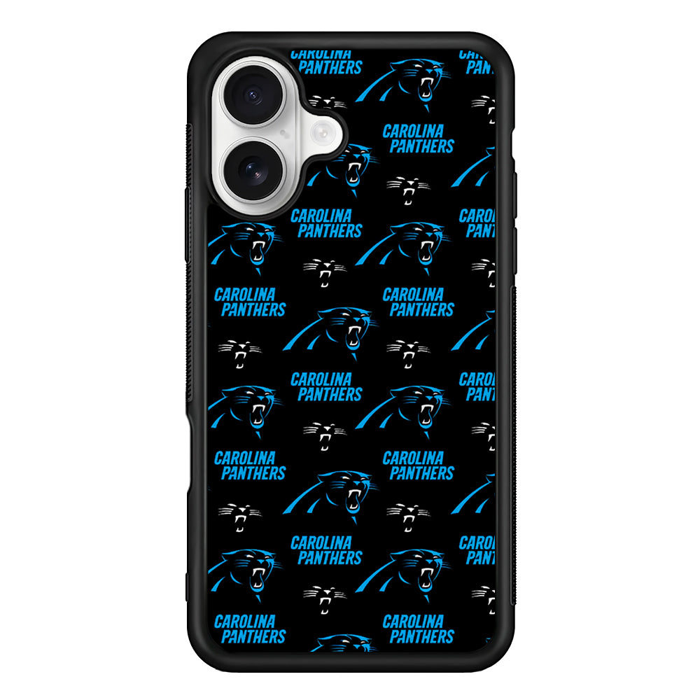 Carolina Panthers Logo Pattern iPhone 16 Plus Case | Durable Protective Rubber Cover