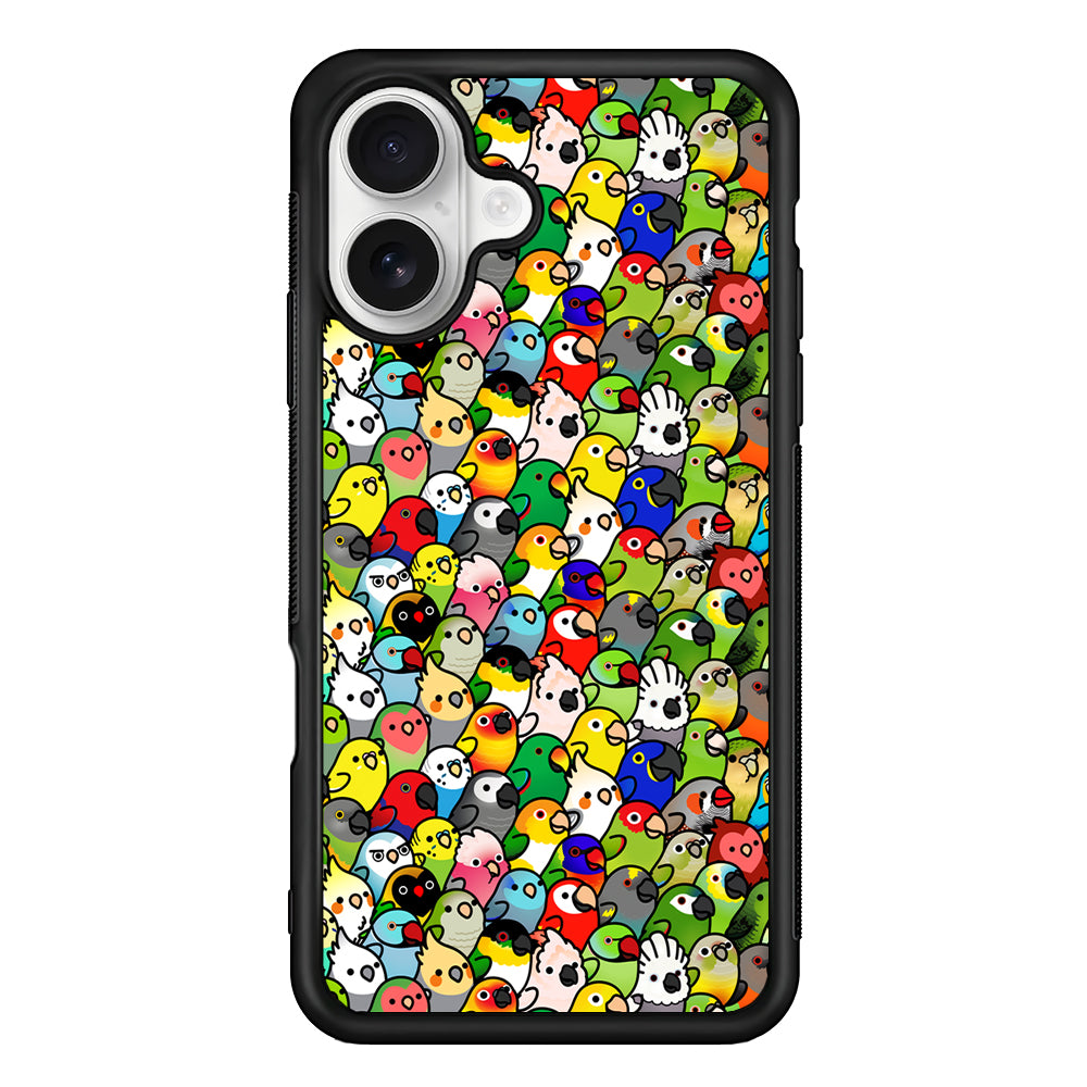 Kawaii Birds Pattern iPhone 16 Plus Case | Durable Protective Rubber Cover