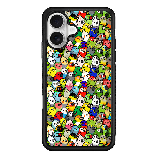 Kawaii Birds Pattern iPhone 16 Plus Case | Durable Protective Rubber Cover