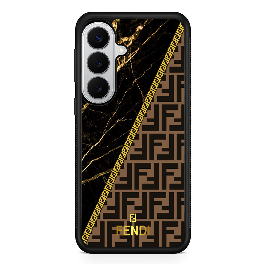 Fendi Patern Marble Gold Samsung Galaxy S26 Case | Slim Rubber Case for Samsung Galaxy S26