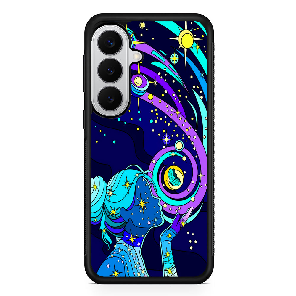 A Woman Blowing Kisses to Planets Samsung Galaxy S26 Case | Protective Rubber Cover