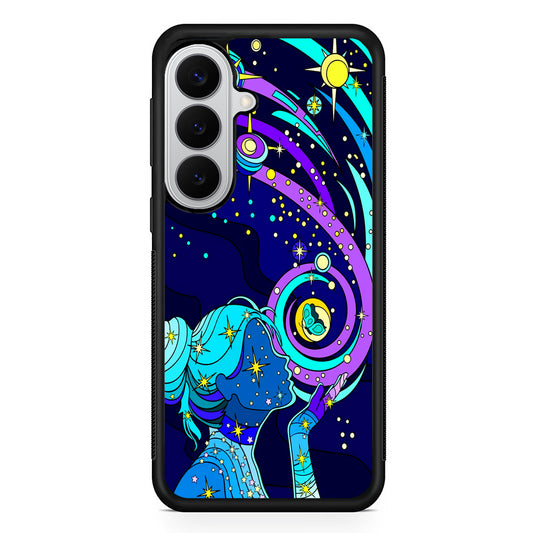 A Woman Blowing Kisses to Planets Samsung Galaxy S26 Case | Protective Rubber Cover