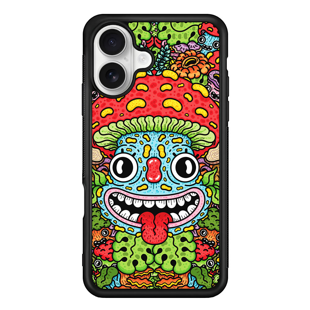 Mushroom Face Doodle iPhone 16 Plus Case | Durable Protective Rubber Cover