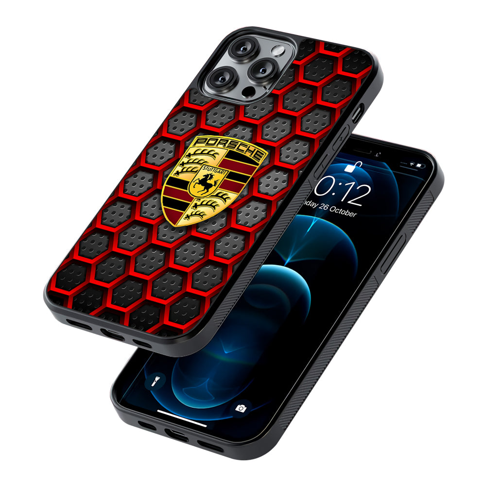 Porsche Red Hexagon 2D Rubber Phone Case | Slim Protective Phone Case