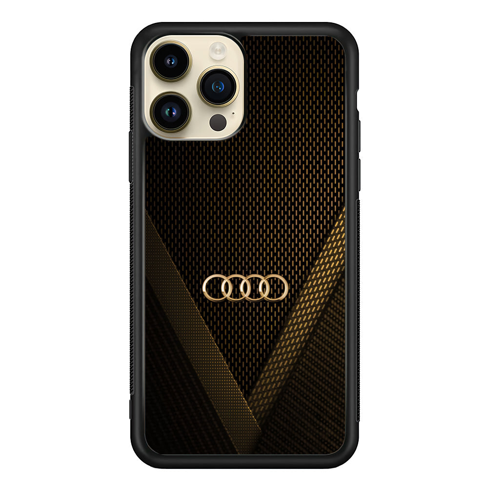 Audi Logo Gold Against a Dark iPhone 14 Pro Case | Slim Rubber Case for iPhone 14 Pro