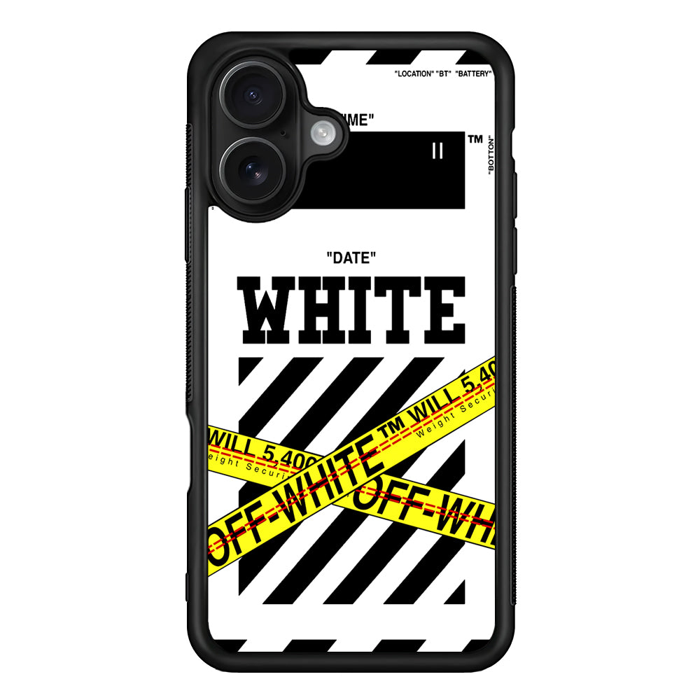 Off White Warning Line iPhone 16 Case | Slim Rubber Case for iPhone 16