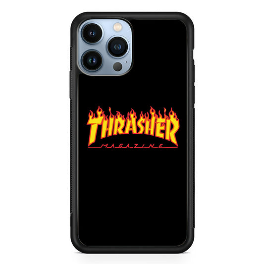 Thrasher Magazine Black Simple Fire iPhone 15 Pro Max Case | Slim Rubber Case for iPhone 15 Pro Max