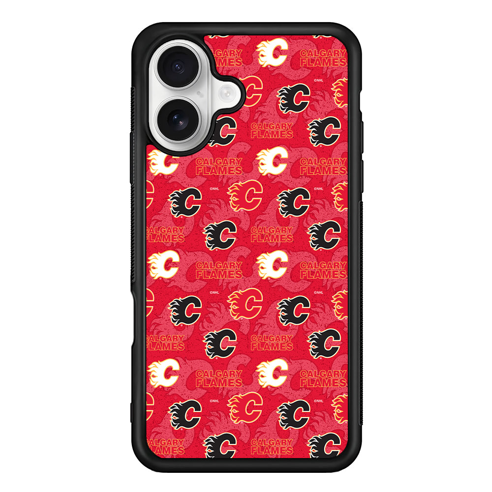 Calgary Flames Pattern iPhone 16 Plus Case | Durable Protective Rubber Cover